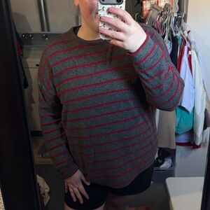 Maurices Gray and Red Striped Crew Neck Sweater